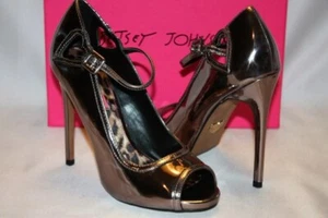 Betsey Johnson Open Toe High Heels Mimie Pewter Hearts (Size 7) - Picture 1 of 6