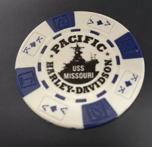 Honolulu, Hawaii Pacific Harley Davidson USS Missouri Poker Chip / White & Blue - Picture 1 of 3