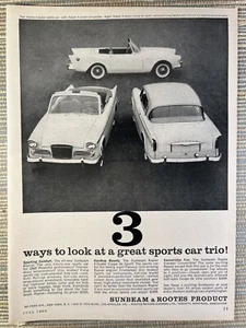 Sunbeam Alpine Rapier Convertible Coupe Car Rootes Motors 1960 Vintage Print Ad - Picture 1 of 1