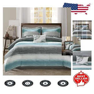 All-Season Aqua King Comforter Set with Watercolor Design & Cotton Sheets - Picture 1 of 13