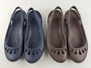Lot Of 2 Crocs Malindi Women 8 Navy Blue Coffee Brown Sandal Slingback Shoe