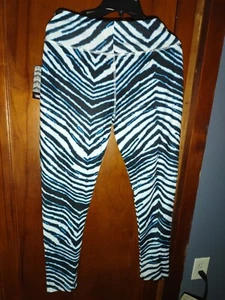 NWT ZUBAZ Zebra Striped Stretch Athletic Leggings - Black/Blue - Large - Picture 1 of 5