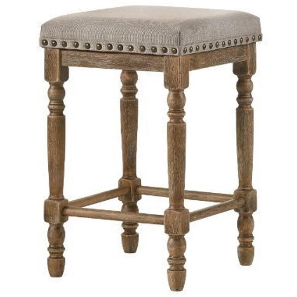 FARSIRIS FABRIC COUNTER HEIGHT STOOL IN BEIGE AND WEATHERED OAK - Image 1 of 4