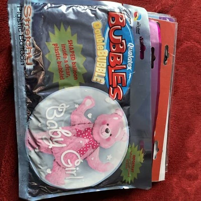 Baby Girl Pink Teddy Bubble Uninflated Helium Balloon — 第 1/2 张图片