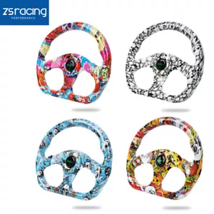 Universal 13" 325mm Racing Graffiti Pattern Flat Steering Wheel with Horn Button - Picture 1 of 17