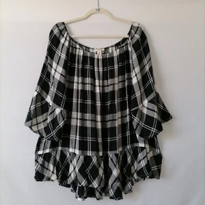Westbound Womens Black White Plaid Soft Flannel Peplum Bell Sleeve Tunic Size 3X - Picture 1 of 6