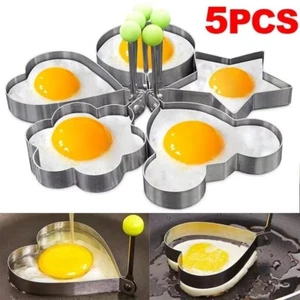 4Pcs Fried Egg Non Stick Stainless Steel Pancake Ring Mold Cooking Kitchen Tools - Picture 1 of 12