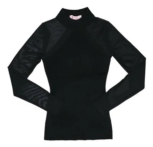Crave Fame Solid Color Ribbed Knit Mock Neck Long Sleeve Juniors Top NWT Black - Picture 1 of 1