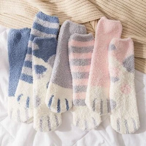 Cute Coral Fleece Women Socks Cartoon Cat Claw Mid-tube Socks Soft Floor Sock_ - Picture 1 of 15