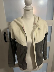 Reebok Girls White Gray Long Sleeve Full Zip Hoodie Jacket Size L (10/12), EUC - Picture 1 of 10