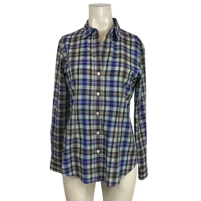 理论 - 女式小号 - 多色格子长袖纽扣棉上衣衬衫 — 第 1/4 张图片