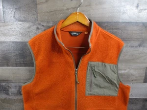 Orvis Vest Mens Large Orange Fleece Full Zip High Pile Nylon Chest Pocket 2YYZ - Picture 1 of 12