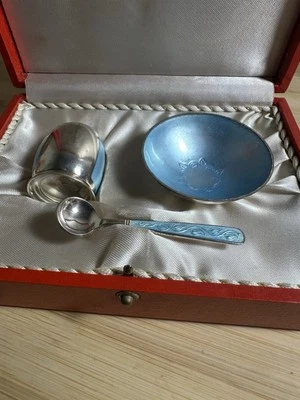 Juego de Cuchara de Sal Guilloché y Coctelera Volmer Bahner Plata 925 Dinamarca De Colección. CR3 Foto 1 de 4