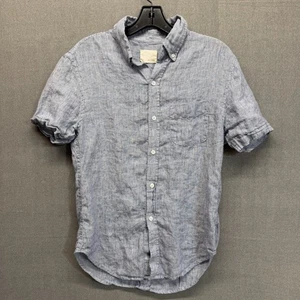 Band Of Outsiders Men’s Blue Dress Shirt Short Sleeve Size Medium Linen - Picture 1 of 10