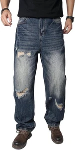 Herren Ripped Wide Leg Jeans Loose Fit Skater Streetwear Y2K Denim Hose - Bild 1 von 24