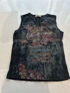 Skinny MINNIE Tank Size Medium Cornucopia Roses America Black Distressed 90s Vtg - Picture 1 of 9