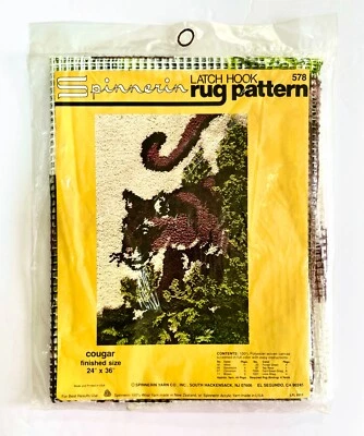 Vintage Spinnerin Latch Hook Rug Cougar Screened Pattern Only 24x36 No Yarn Incl - Image 1 of 4
