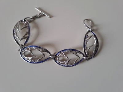 Bracciale argento 800 e smalto blu Anni 60 70 Vintage stile brutalist ovali - Immagine 1 di 4