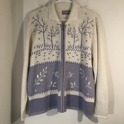 Tan Jay Blue And Cream Full Zip Winter Scene Sweater MP - Image 1 of 4