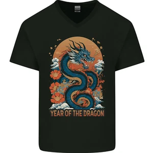 Anno Del Dragon Cinese Anno Nuovo Uomo Scollo A V Cotone T-Shirt - Picture 1 of 3