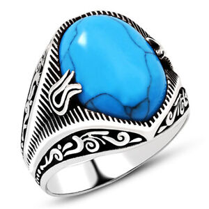 Solid 925 Sterling Silver Tulip Oval Design Turquoise Stone Men's Ring