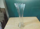 Vintage Clear Glass Pulled Vase With Paneled Sides And A Scalloped Top