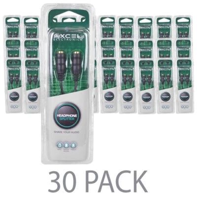 (30-Pack) 9" Headphone Splitter Cable Axcel AXC-HSSB 3.5mm (M) to Dual 3.5mm (F) - Image 1 of 3