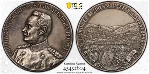 PCGS Sonnenberg 1907 SP 62 Medalla de Tiro Plata Vista Ciudad Saxo-Meiningen Top - Imagen 1 de 10