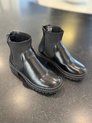 Steve Madden девочек черный веган кожи коренастый ботильоны размер 13 молнии закрыть - Изображение 1 из 4