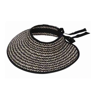 Black and Ivory Wrap Around Toyo Straw Sun Visor Hat for Women - Picture 1 of 2