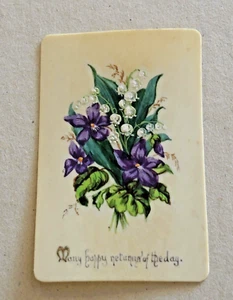 VICTORIAN BIRTHDAY CARD HAND PAINTED FLOWERS ON CELLULOID #7 - Picture 1 of 2