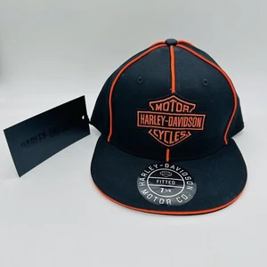 Harley Davidson Cotton Fitted Pinstriped Hat Size 7 1/8 Patch Logo Sz Small - Picture 1 of 8