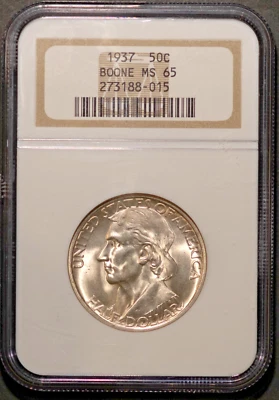 1937 50c Silver Boone Half-dollar MS 65 NGC # 273188-015 + Bonus - Image 1 of 2