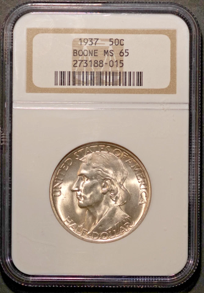 1937 50c Silver Boone Half-dollar MS 65 NGC # 273188-015 + Bonus - Image 1 of 2