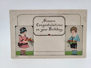 Antik Geburtstagsgrüße Postkarte Kinder Geprägte Kunst von HF Lehmann Vintage - Bild 1 von 2