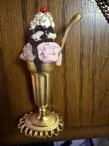 Gold Tone Bob Mackie Ice Cream Sundae Pin Broach - Picture 1 of 5