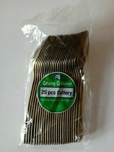 25 PLASTIC PARTY SPOONS (Gold) - Picture 1 of 5