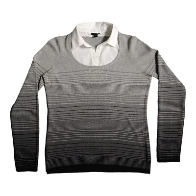Suéter East 5th Cuello Para Mujer Talla Pequeña Negro Gris Manga Larga Top En Capas Foto 1 de 4