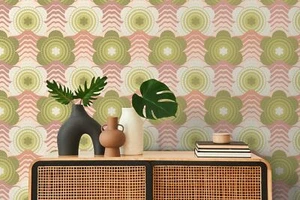 Vliestapete Abstrakt Blumen Punkte Wellen Retro Rosa Grün 39539-1 (4,37€/1qm) - Bild 1 von 8