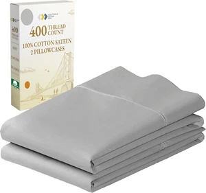Standard Queen Size Pillowcase Set - 400 Thread Count, 100% Cotton Sateen, Set o - Picture 1 of 12