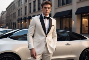 Men's Off White Tuxedo Jacket Slim fit One Button Black Peak Lapel Wedding Coat - Picture 1 of 6