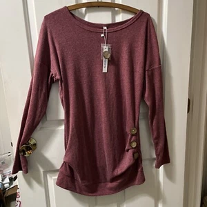 Muhadrs Womens Long Sleeve Casual Round Neck Loose Tunic Top Blouse T-Shirt - Picture 1 of 3