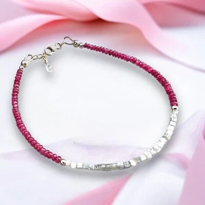 Natural Diamond Ruby Bracelet Solid 14K Yellow Gold , April July Birthstones - Picture 1 of 16