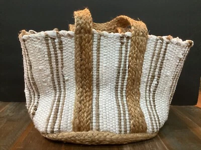 Grande Tejido Blanco Algodón Yute Alfombra Bolso de Mano Cartera Foto 1 de 4