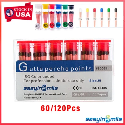 Endodontic Gutta Percha Points Dental Endo Root Canal 60/120pc .02/.04/.06 Taper - Image 1 of 4