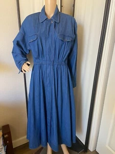 vtg 80's DKNY blue denim full skirt zip shirt dress 8 - Picture 1 of 6