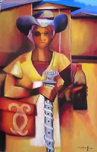 Pintura del maestro haitiano tardío Dieudonne cedro - Imagen 1 de 7