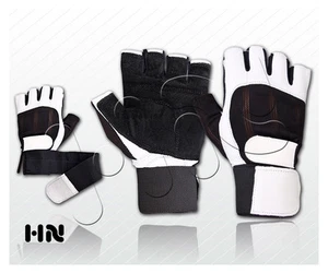 WEIGHT LIFTING PADDED LEATHER GLOVES FITNESS TRAINING BODY BUILDING GYM STRAPS - Picture 1 of 3