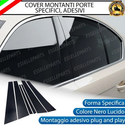 ESSELLE PARTS COVER MONTANTI PORTIERE PORTA NERO LUCIDO SPECIFICI FIAT 500 RESTYLING ADESIVE