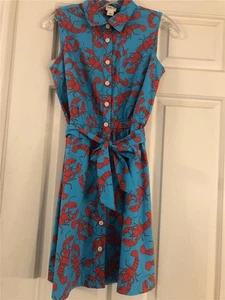 CREWCUTS Size 12 Sleeveless Lobster Dress w/ Belt Button Up, Cotton, Blue & Red - Picture 1 of 6
